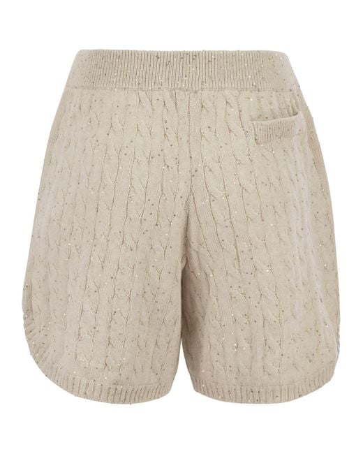 Brunello Cucinelli Cotton -gebreide Shorts Met Pailletten in het Natural