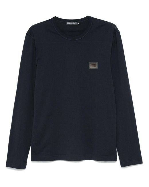 Dolce & Gabbana Blue Long Sleeves T-Shirt With Dg Logo Plaque for men