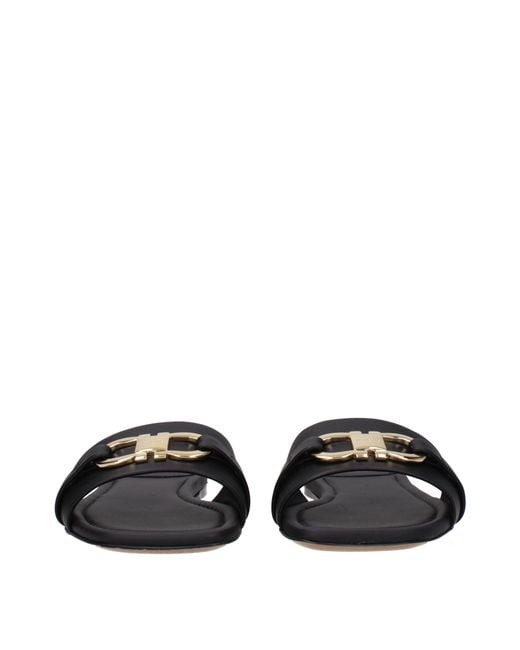 Ferragamo Black Leah Leather Flip Flops And Clogs
