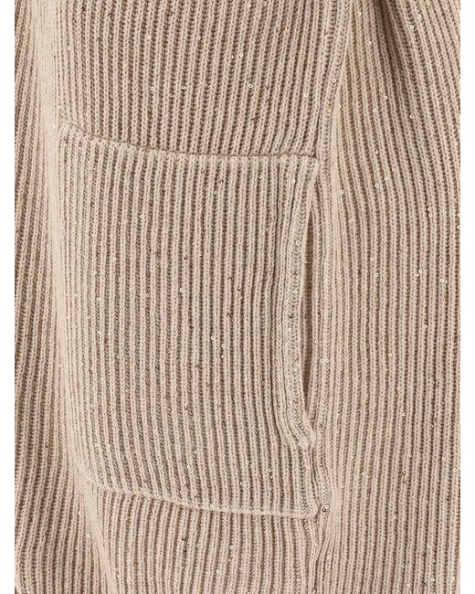 Brunello Cucinelli Diamante Gerippte Strickjacke in het Natural