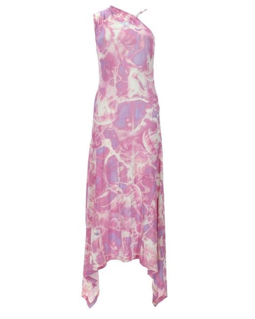 Versace Jeans Couture Pink One-Shoulder Asymmetrical Maxi Dress
