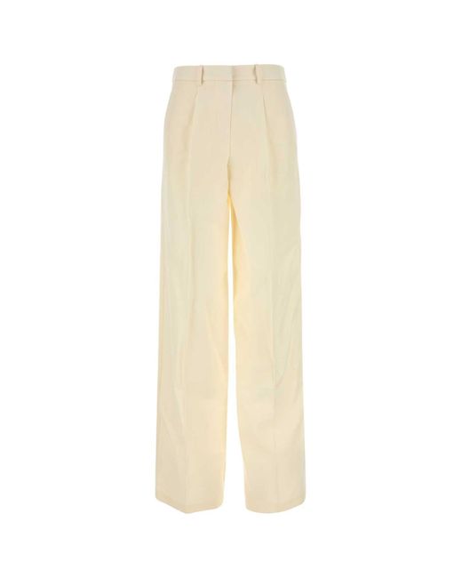 Magda Butrym White Cream Wool Blend Wide-Leg Pant