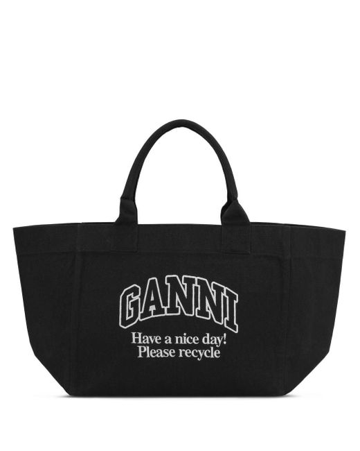 Ganni Black Tote Bag Aus Canvas
