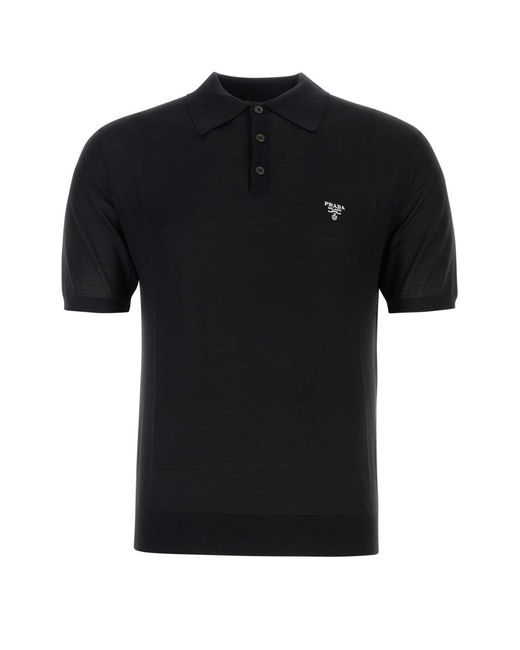 Prada Black Wool Polo Shirt for men
