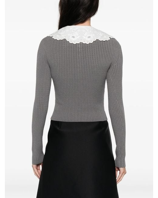 Self-Portrait Gray Lace Collar Knit Top