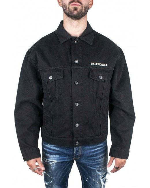 Balenciaga Black Denim Crew Logo Jacket for men