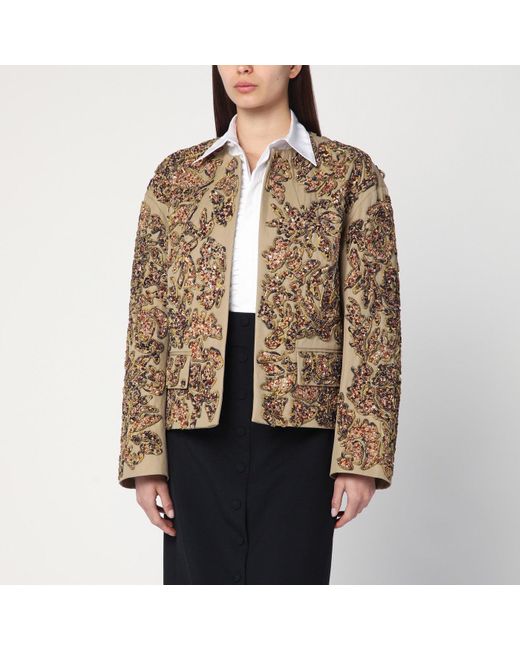 Dries Van Noten Brown Jacket With Sequin Embroidery