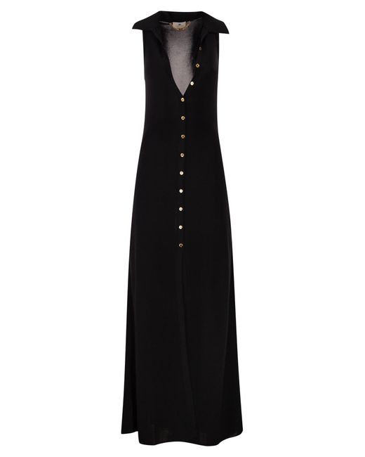 Elisabetta Franchi Black Viscose Knit Dress With Jewel Detail