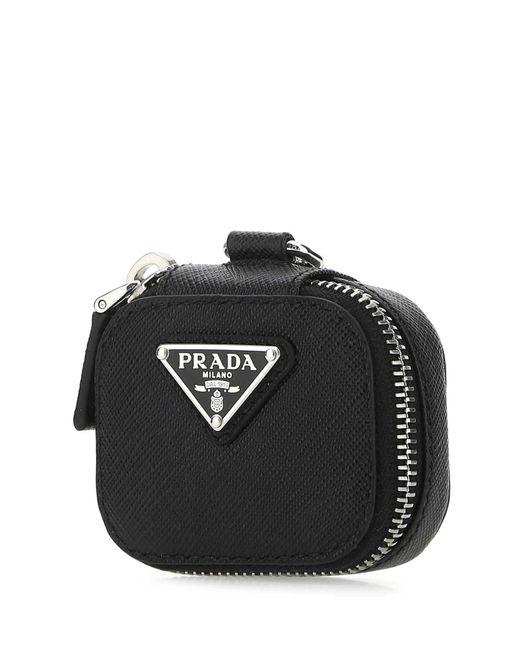 Prada Black Leather Air Pods Case for men