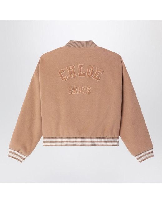 Chloé Natural Chloé Peach Wool Blend Bomber Jacket