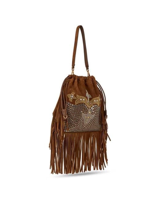 Etro Brown Kalispera Suede Medium Sack Bag With Stud Embellishment