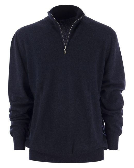 Fedeli Favonio Zip Turtleneck Trui In Cashmere in het Blue