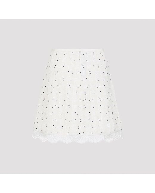 Giambattista Valli White Ivory Cotton Mini Skirt With Polka Dot Design And Lace Trim