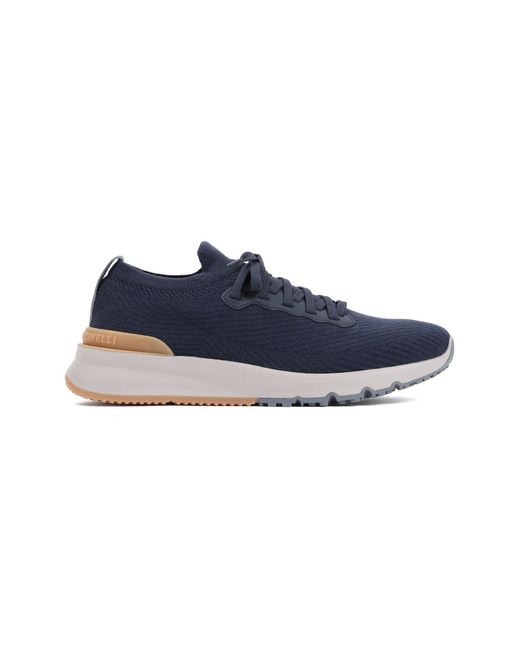 Brunello Cucinelli Blue Wool Sneakers With Rubber Sole