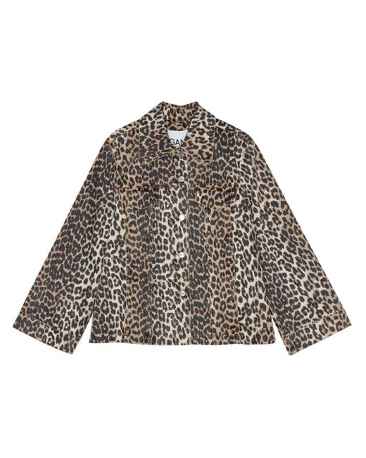 Ganni Gray Leopard Print Denim Jacket