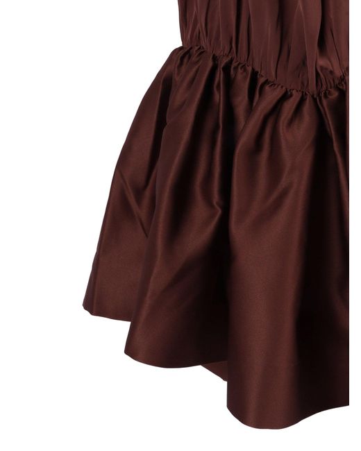 ROTATE BIRGER CHRISTENSEN Brown Gathered Mini Dress Potting Soil (Loose Fit)