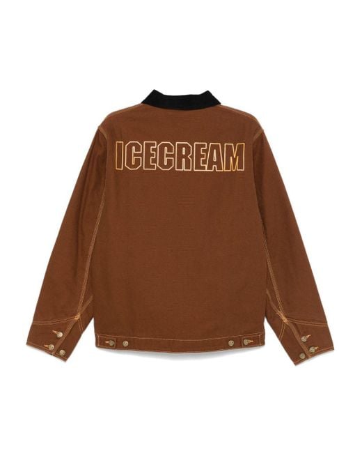 ICECREAM Brown Cotton Canvas Corduroy-Collar Jacket for men