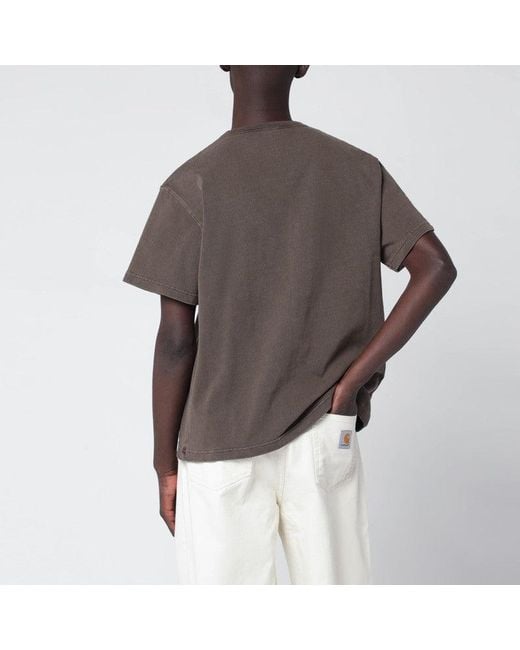 Brain Dead Brown Vintage Effect T Shirt With Embroidered Logo for men