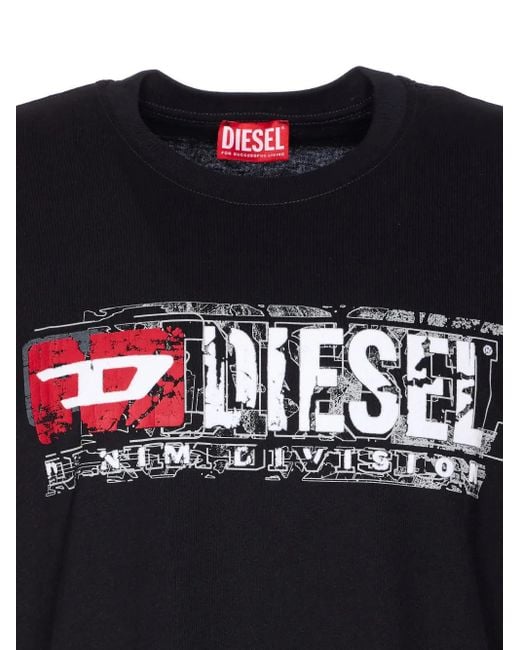 DIESEL Black Crew Neck T -Shirt mit Druck