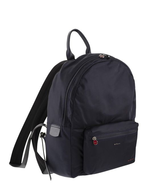 Kiton Blue Technical Fabric Backpack With Logo