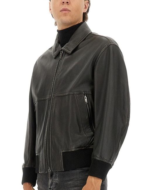 Boss Lederen Jas in het Gray