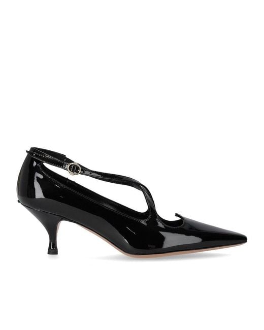 A.Bocca Black Patent Leather Heart-Cutout Spool-Heel Pumps