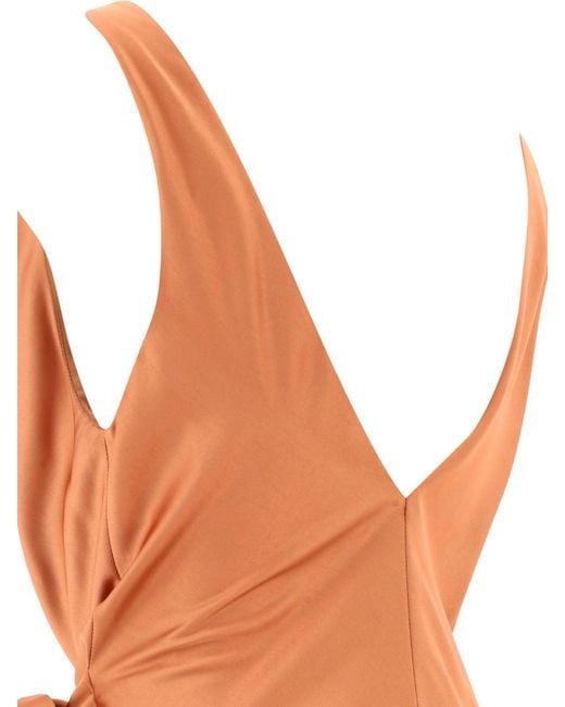 Pinko Elegante Gehamerde Satijnen Jurk in het Orange