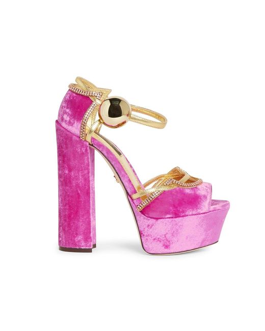 Dolce & Gabbana Velvet Crystal Heel Sandalen in het Pink