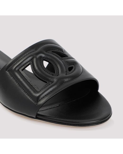 Dolce & Gabbana Black Flat Slide Sandals For