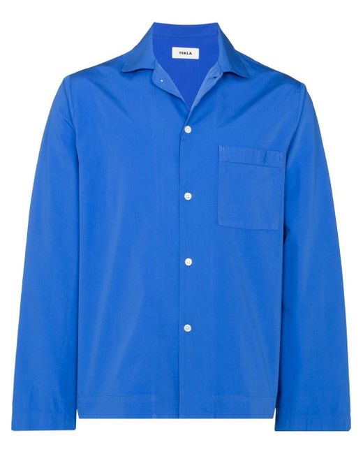 Tekla Blue Unisex Nachtwäsche (Poplin) Langarmhemden