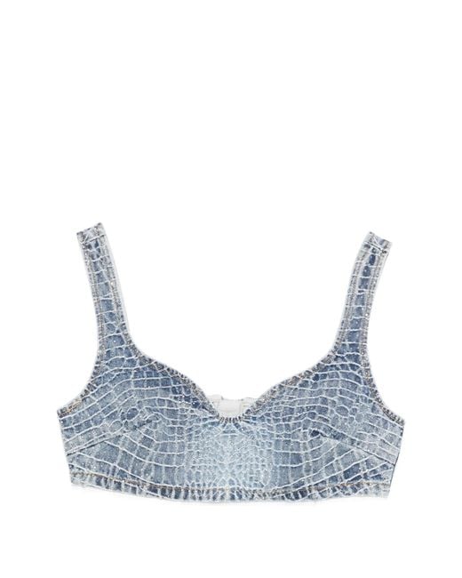 Self-Portrait Blue Rhinestone Croc Effect Denim Bralette