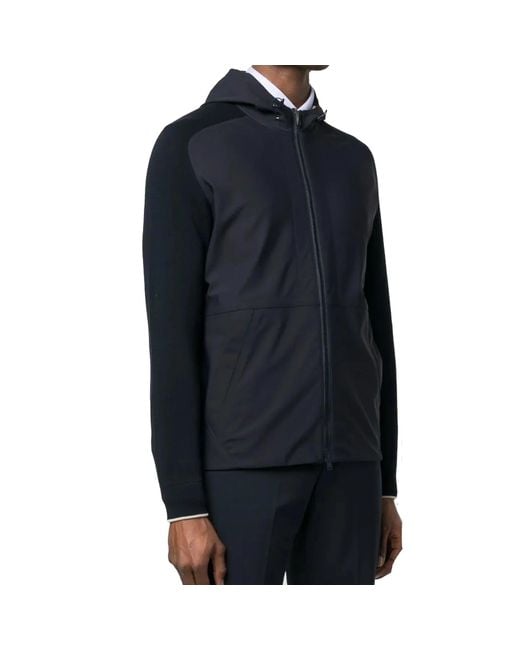 Herno Blue Knit Sleeve Hooded Jacket