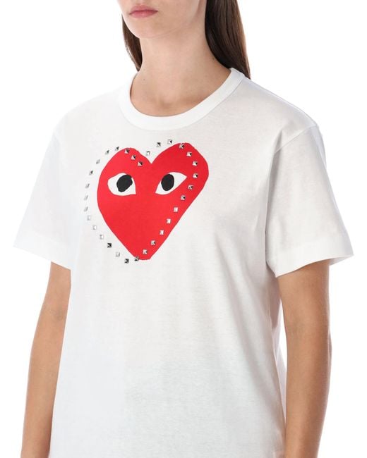 COMME DES GARÇONS PLAY White T-shirt With Studded Red Heart