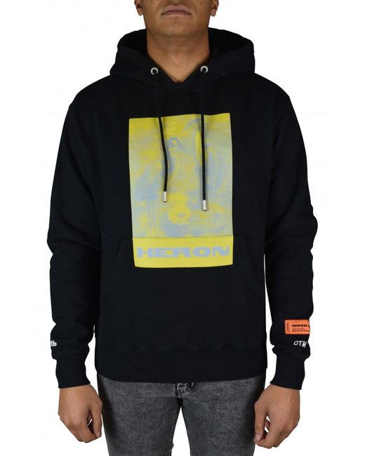Heron Preston Black Litho Graphic Print Hoodie With Kangaroo Pocket