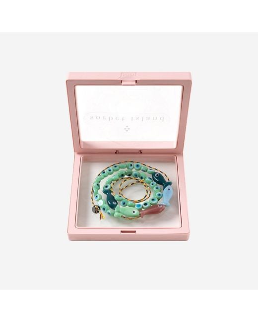 Sorbet Island Blue Fabric And Glass Bead Necklace