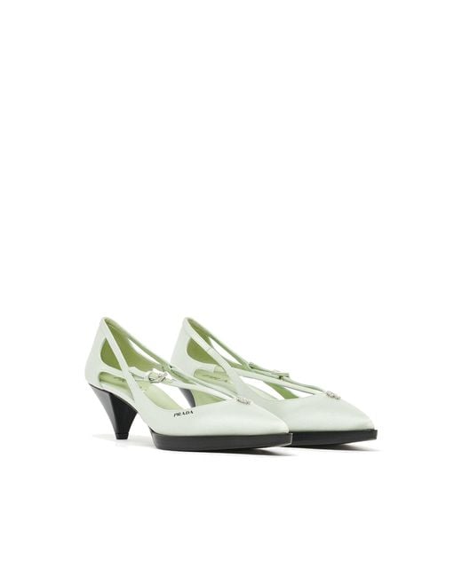 Prada White Cut-Out Satin Pumps