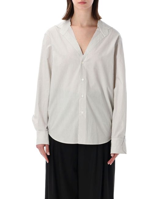 MM6 by Maison Margiela White Striped Collarless Cotton Shirt
