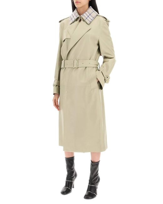Burberry Long Leather Trench Coat in het Natural