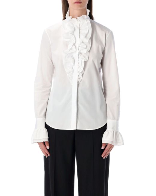 Ralph Lauren White Dolley Cotton Broadcloth Shirt With Ruffles