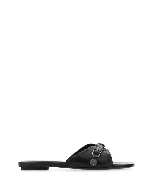 Balenciaga Black Leather Cagole Slippers