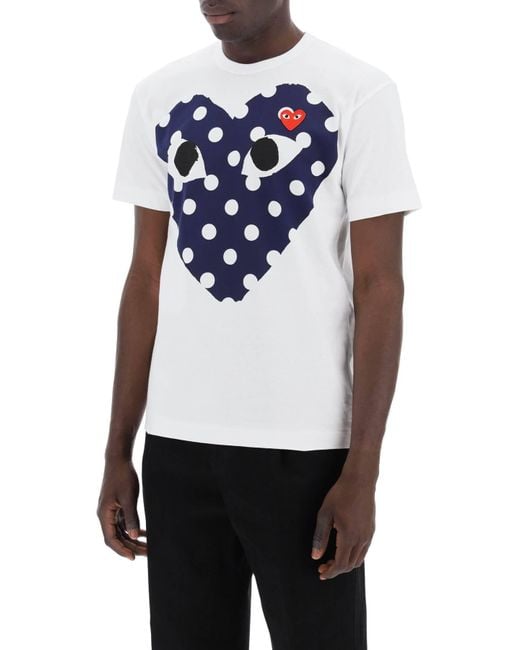 COMME DES GARÇONS PLAY Comme Des Garcons Spelen "polka Dot Heart Print T -shirt in het Blue