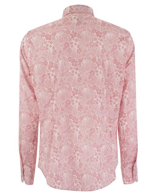 Fedeli Pink Printed Stretch Cotton Voile Shirt