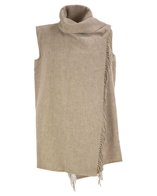 Fabiana Filippi Natural Long Gilet With Integrated Scarf Collar