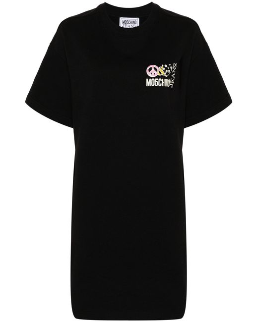 Moschino Black T-Shirtkleid Mit Logo-Print