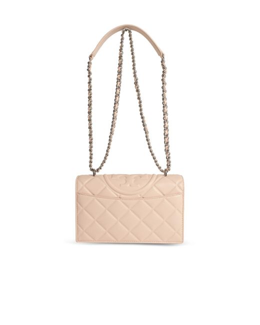 Tory Burch Natural 'Fleming' kleiner rosa Lear -Crossbody -Tasche