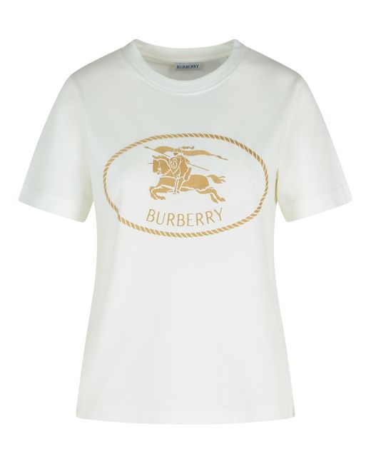 Burberry White Ivory Cotton T-Shirt