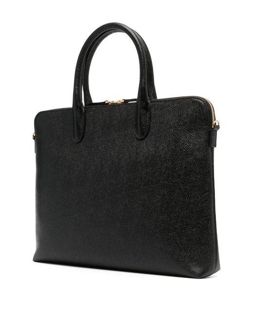 Thom Browne Black Schmale Aktentasche aus genarbtem Leder