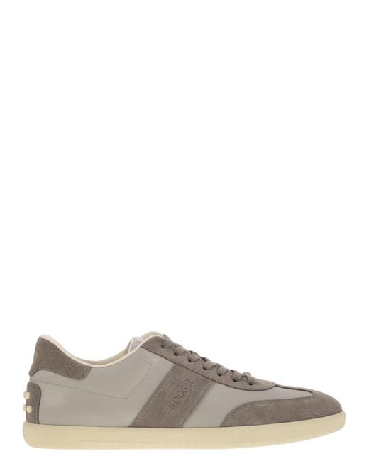 Tod's Gray Smooth Leather And Suede Tabs Sneakers for men