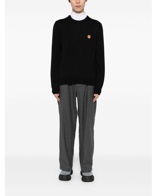 Maison Kitsuné Black Fox Head Wool Crewneck Sweater for men