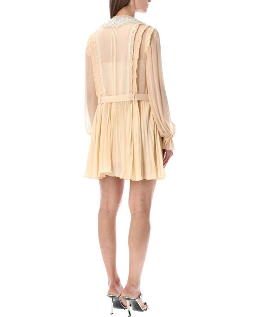 Self-Portrait Natural Pleated Georgette Mini Dress